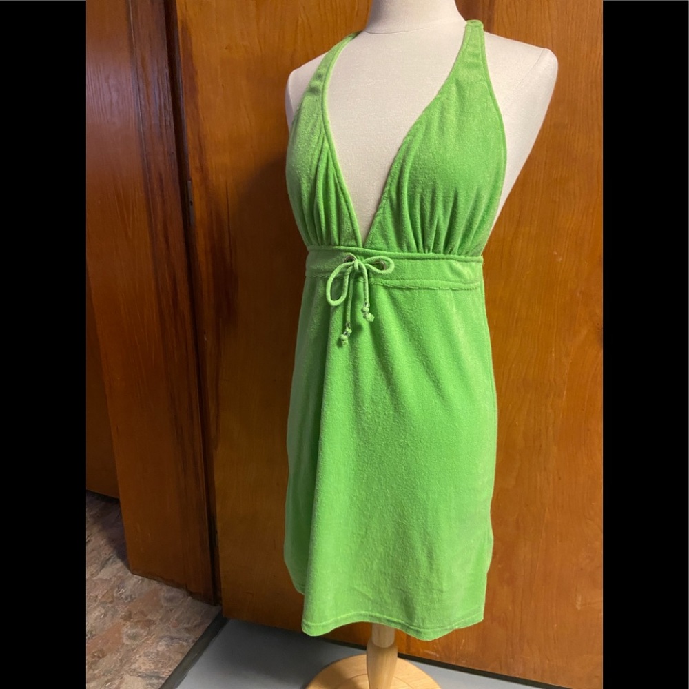 Terry Cloth Lime Green Halter Dress Coverup Med